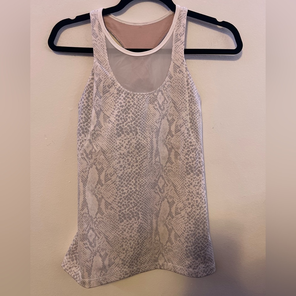 Lululemon Athletica White and Gray/Silver Snake Print Tank Top